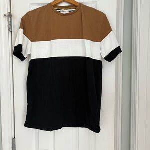 Men's Tri-Color Short Sleeve Tee - Brown, White, Black